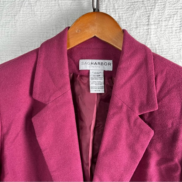 Vintage 100 Wool Blazer Womens 10P Mauve Pink Sag Harbor 1 Button Jacket Lined - Picture 4 of 16